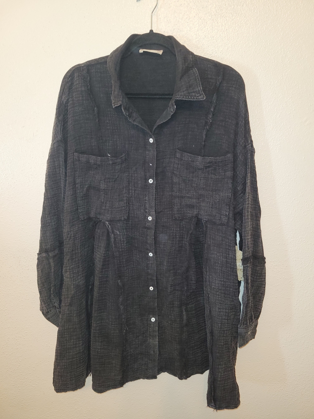 Altar'd State Oversized Gauze Button Down Charcoal M  NWT